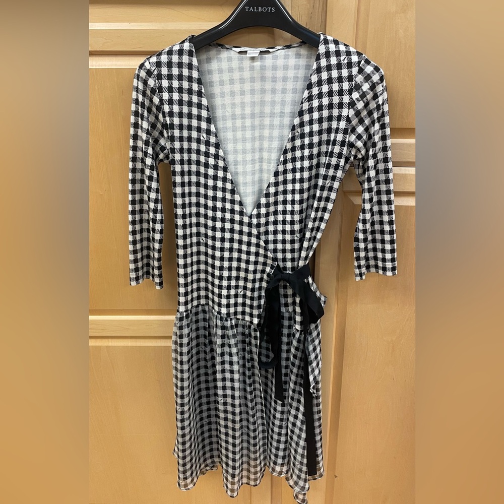 Diane von Furstenberg Black and White Gingham Wrap Dress